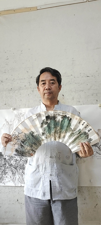 （带合影）中国美术家协会会员 赵洪霞 精品折扇