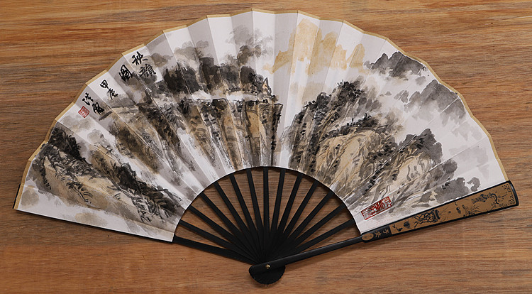 （带合影）中国美术家协会会员 赵洪霞 精品折扇