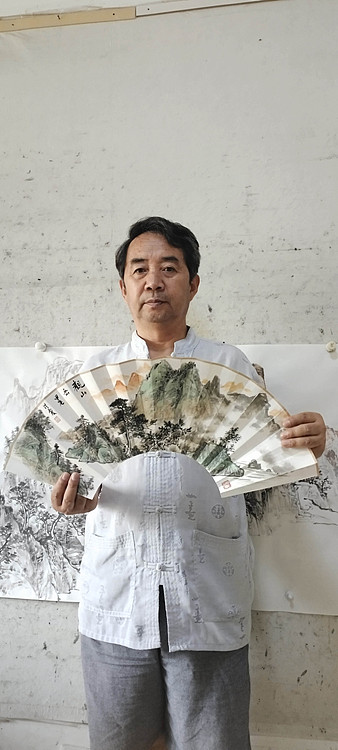 （带合影）中国美术家协会会员 赵洪霞 精品折扇