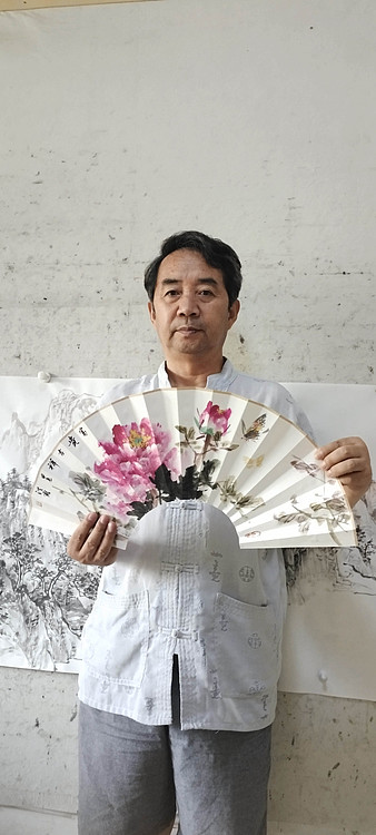 （带合影）中国美术家协会会员 赵洪霞 精品折扇