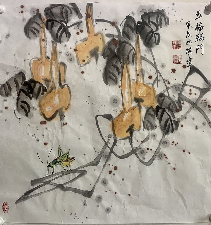 佟广伟 〈五福临门〉省市美协会员，张大千第四代传人。