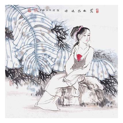 河北美协会员 张思俭《蕉竹思远图》人物 68 68