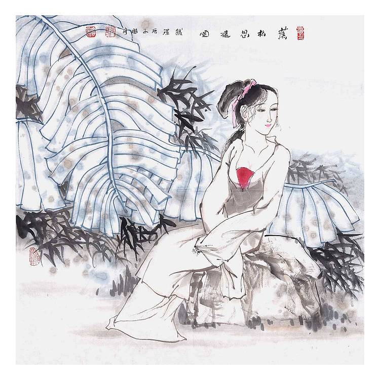 河北美协会员 张思俭《蕉竹思远图》人物 68 68
