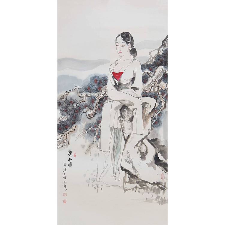 河北美协会员 张思俭《听松图》人物 137 68
