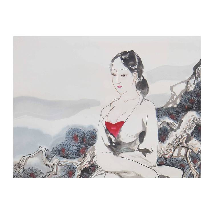 河北美协会员 张思俭《听松图》人物 137 68