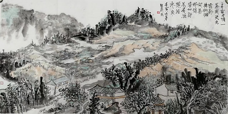 画院研究员 中国画学会理事 中国艺术研究院贾又福山水画工作室 田肃 精品山水作品