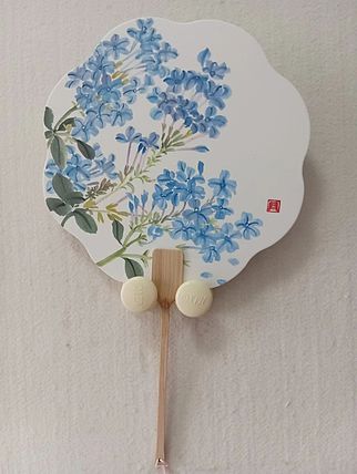 砚沐 欢喜蓝雪花扇子