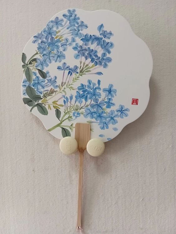 砚沐 欢喜蓝雪花扇子