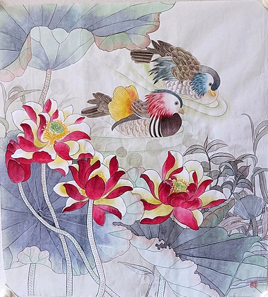 湖北美术学院艺术硕士 李林   鸳鸯戏水工笔花鸟