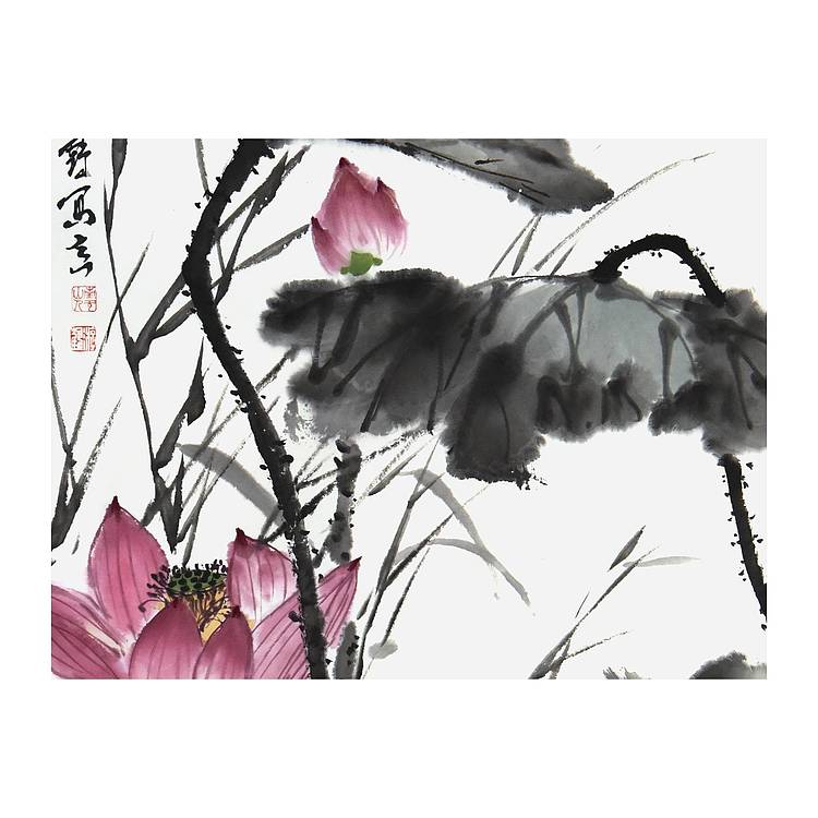 河北省美协、书协会员 游鹤《一塘荷气》花鸟 97 45