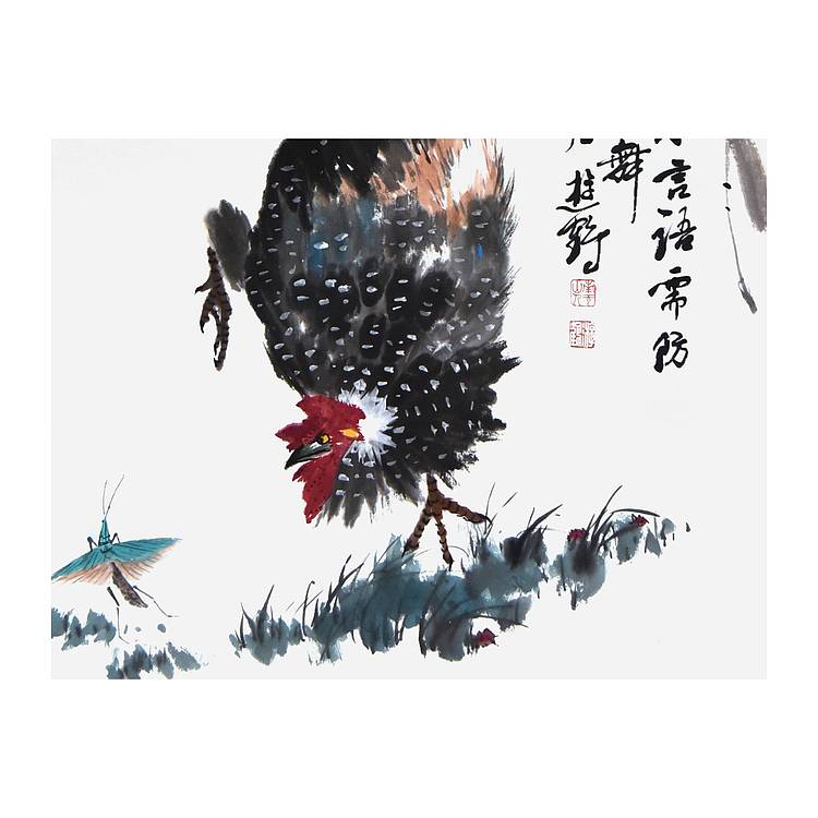 河北省美协、书协会员 游鹤《农舍小景》花鸟 97 45