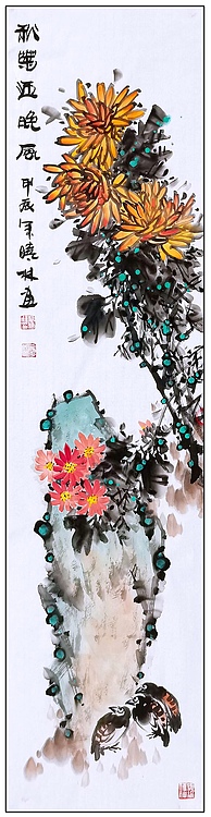 高晓林 （4764）国家一级美术师，江苏省美协会员《四季花鸟4条屏