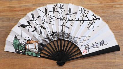 （带合影）中国美术家协会会员 杨帅 精品折扇