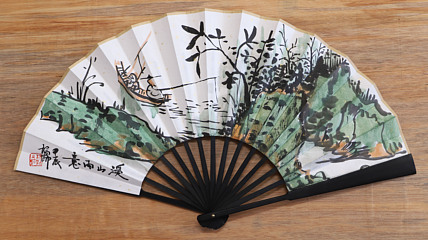 （带合影）中国美术家协会会员 杨帅 精品折扇