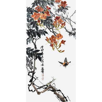 河北省美协、书协会员 游鹤《花满枝》花鸟 70 35