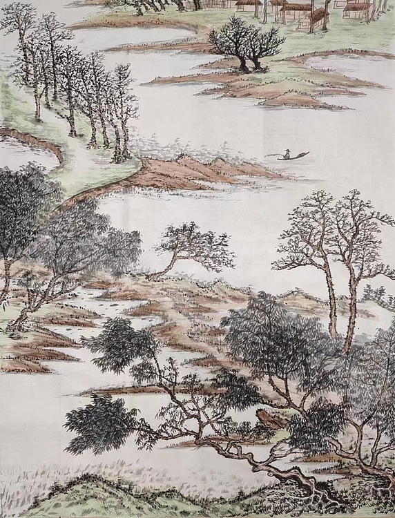 云海松涛 国画江波山色绿堪染