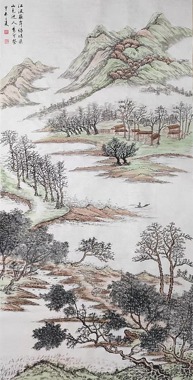 云海松涛 国画江波山色绿堪染
