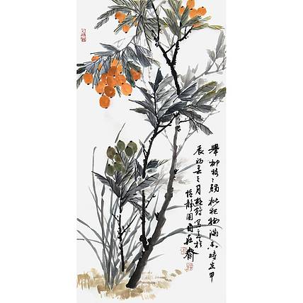 河北省美协、书协会员 游鹤《枇杷满枝》花鸟 70 35