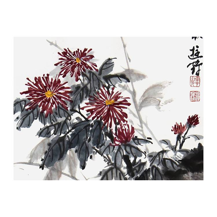 河北省美协、书协会员 游鹤《秋菊》花鸟 70 35