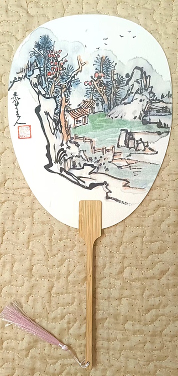 土堂主人 团扇，扇面，山水，卧龙潭