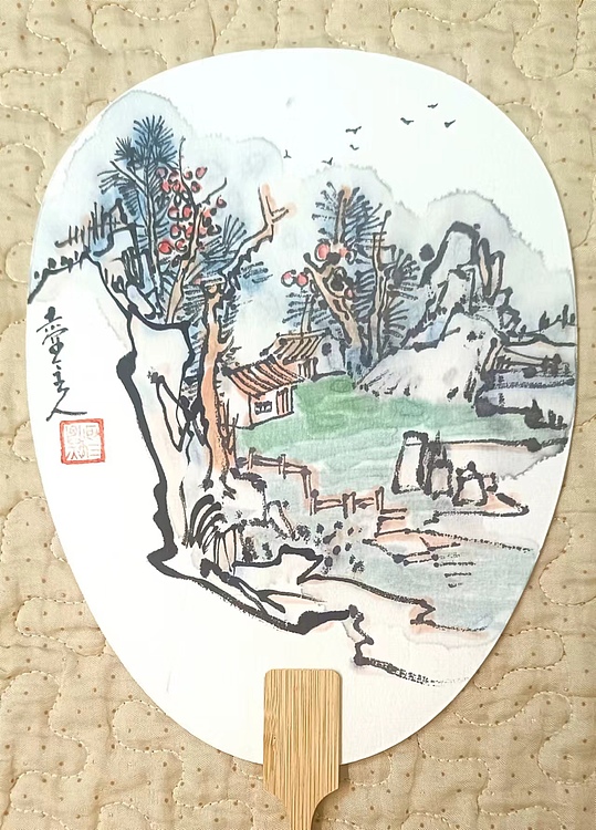 土堂主人 团扇，扇面，山水，卧龙潭