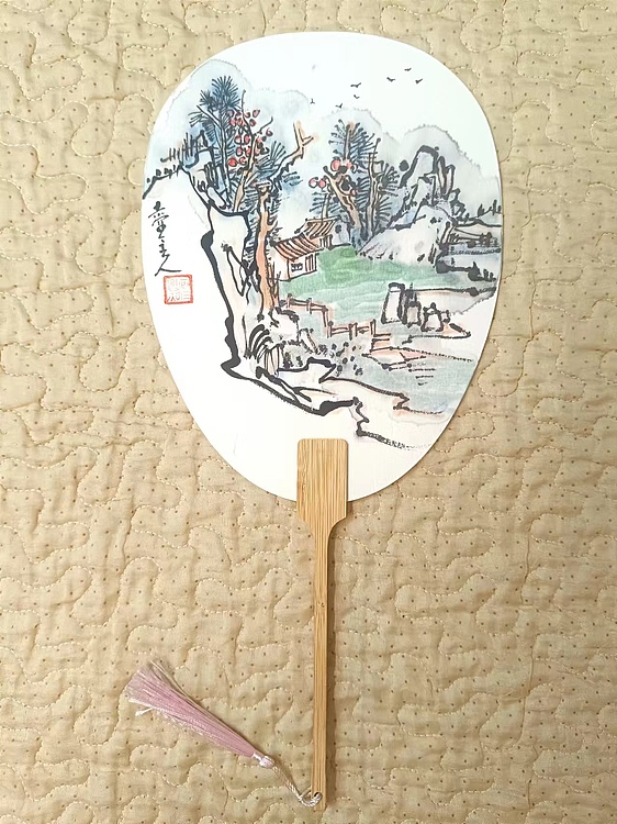 土堂主人 团扇，扇面，山水，卧龙潭