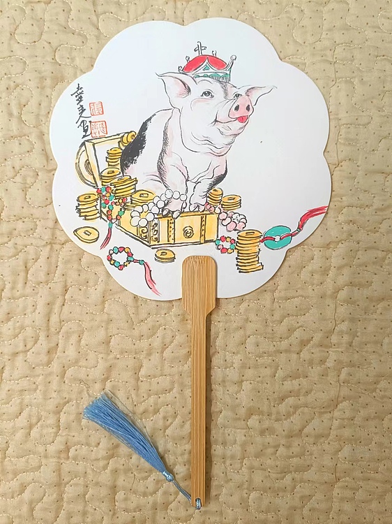 土堂主人 团扇，扇面，猪，发财猪