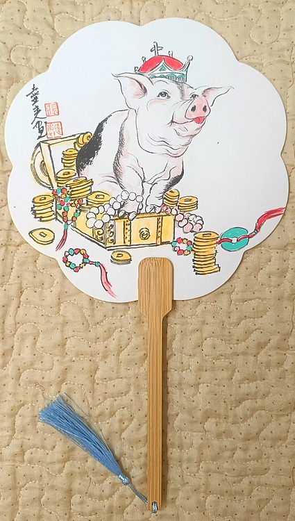 土堂主人 团扇，扇面，猪，发财猪