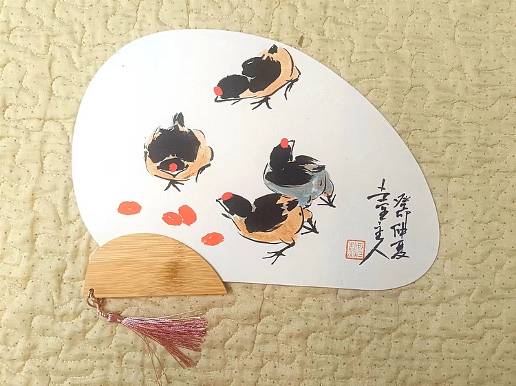 土堂主人 团扇，扇面，小鸡，鸡，吉祥