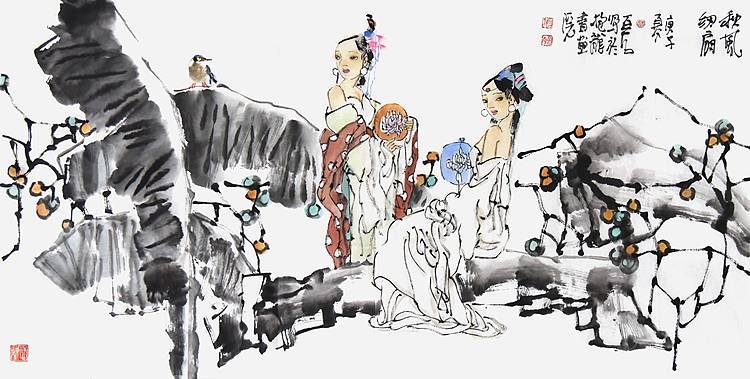 ·长春美协副主席 林百石《和风细扇》人物 136 69