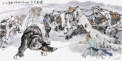 长春美协副主席 林百石《紫气东来》人物 136 69