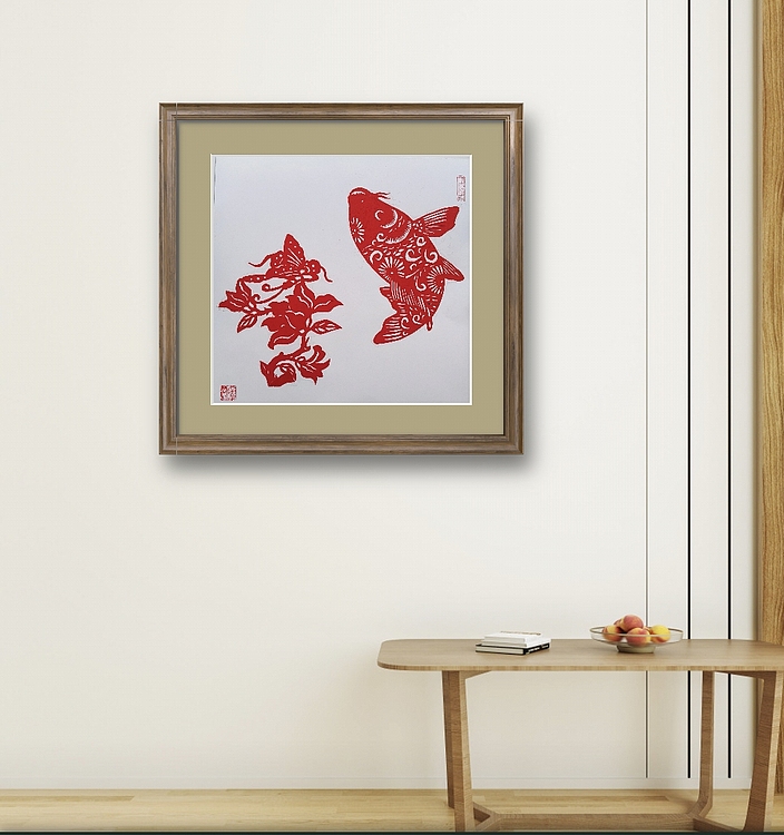 职业书画家 一念 剪纸作品《福袋》《双龙献寿》《富贵有鱼》