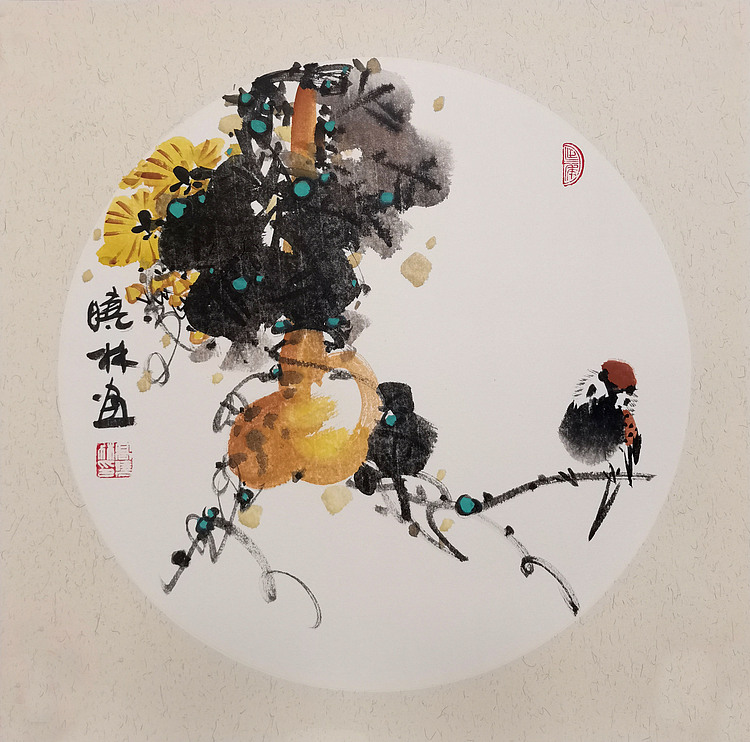 高晓林 （4805）国家一级美术师，江苏省美协会员，两联卡纸斗方组图