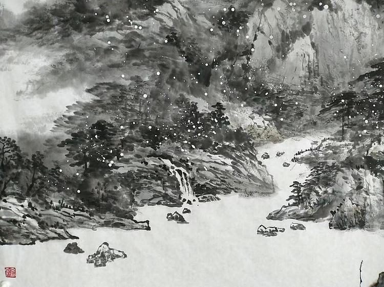 职业书画家 于恩沛 写意山水访友遇雪图