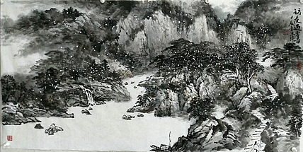 职业书画家 于恩沛 写意山水访友遇雪图