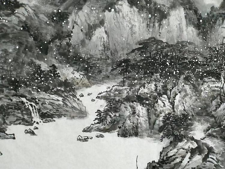 职业书画家 于恩沛 写意山水访友遇雪图