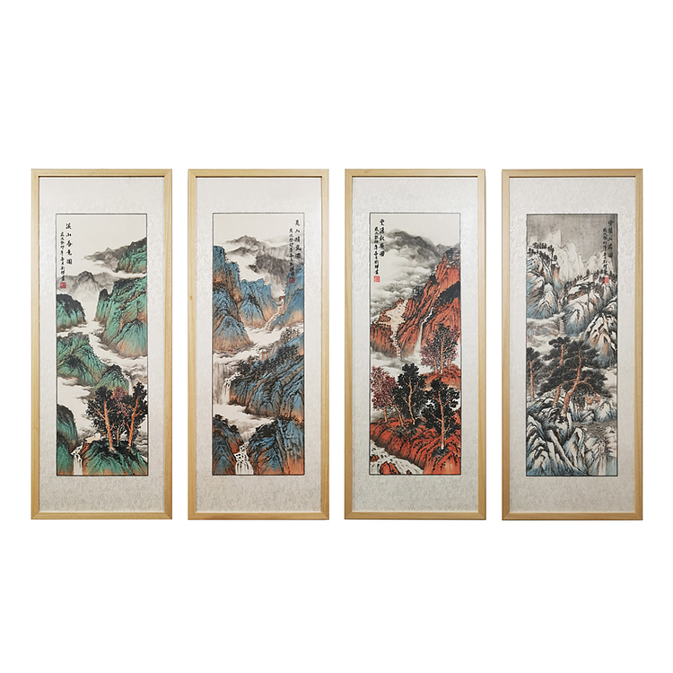 刘辉 纯手绘春夏秋冬风景四条屏中堂客厅玄关过道