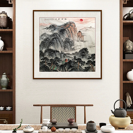 刘辉 纯手绘泰山日出图斗方适合过道玄关