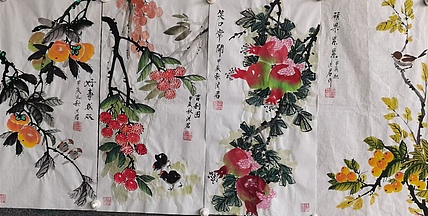 洪君 笑口常开四条屏