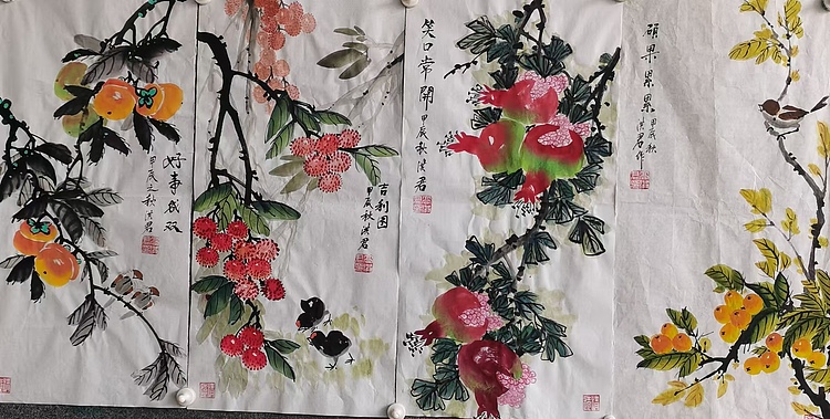 洪君 笑口常开四条屏
