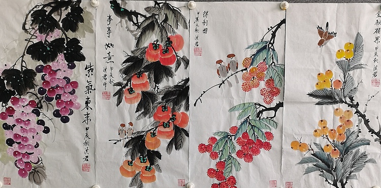 洪君 天道酬勤四条屏