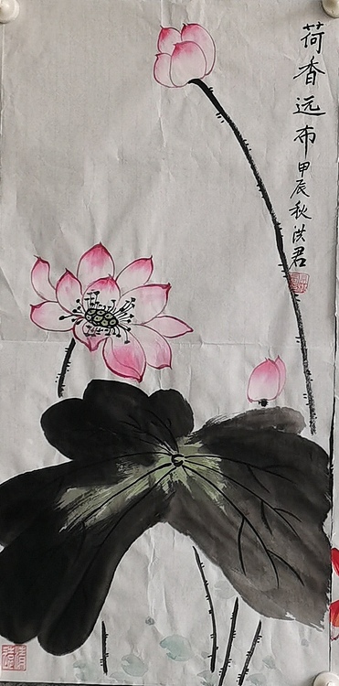 洪君 四季花开好时节四条屏