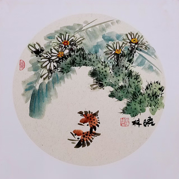 高晓林 （4817）国家一级美术师，江苏省美协会员。三朕斗方花语图