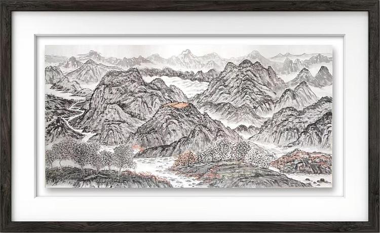 云海松涛 层峦叠嶂山水画横幅