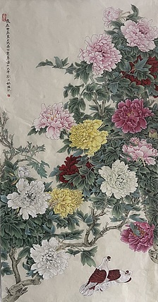 青年书画家 单悦 职业画家刘月秋国画工笔花鸟《盛世繁华》