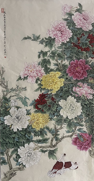 青年书画家 单悦 职业画家刘月秋国画工笔花鸟《盛世繁华》