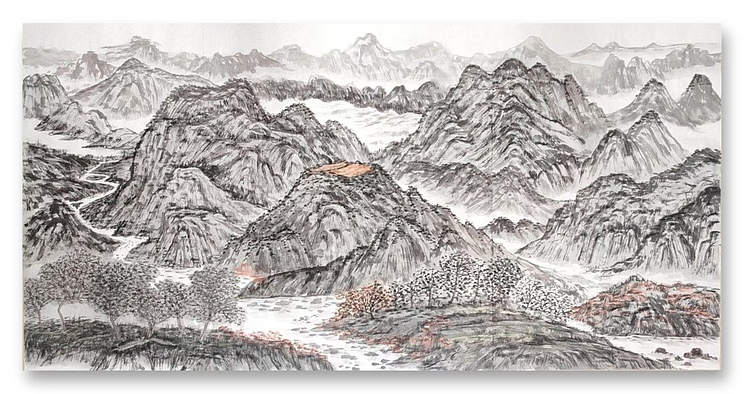 云海松涛 层峦叠嶂山水画横幅