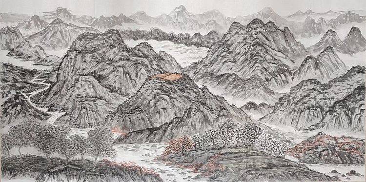 云海松涛 层峦叠嶂山水画横幅