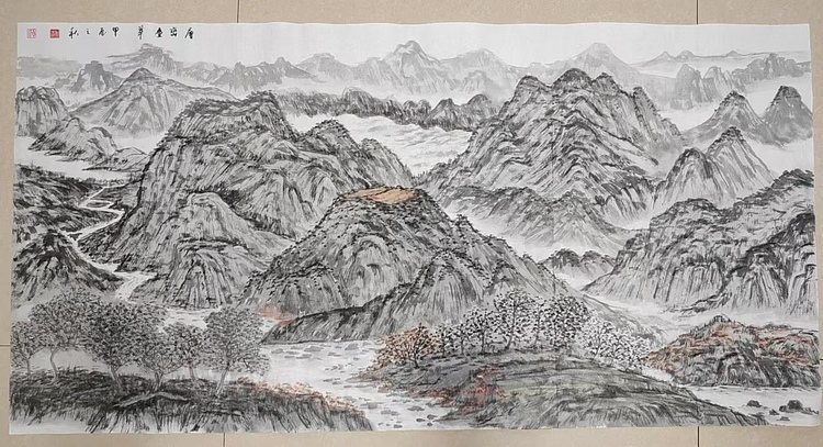云海松涛 层峦叠嶂山水画横幅