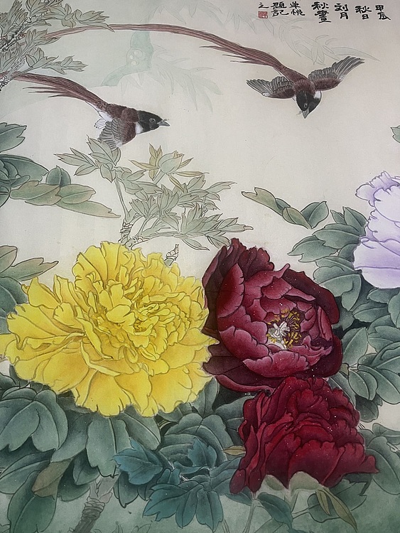 青年书画家 单悦 职业画家刘月秋工笔画作品《富贵寿考图》